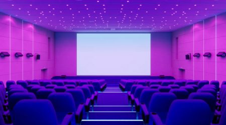 Empty Movie Theater With Neon Lights
